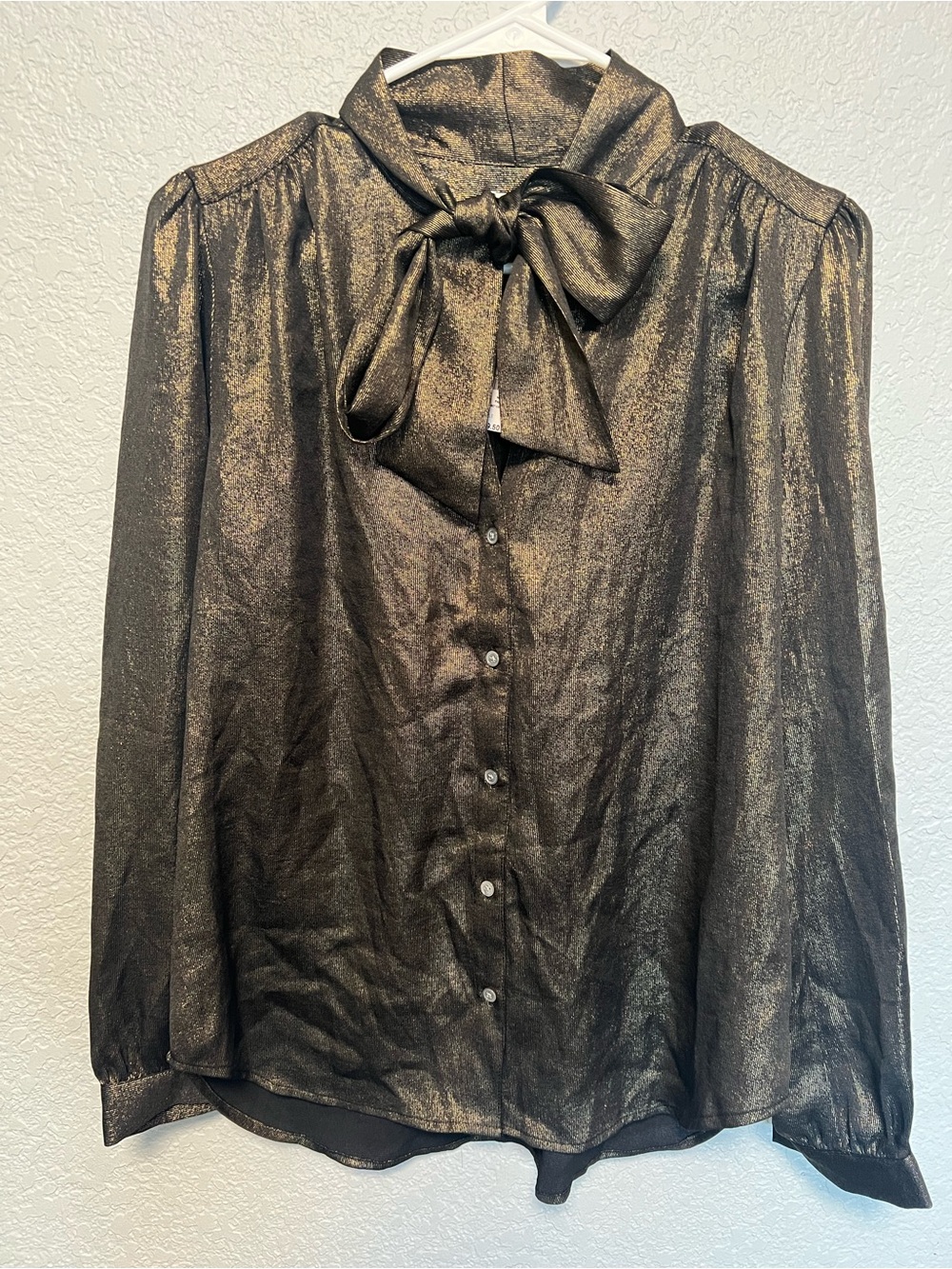 J Crew Metallic Black Bow-Tie Blouse - Women's Top